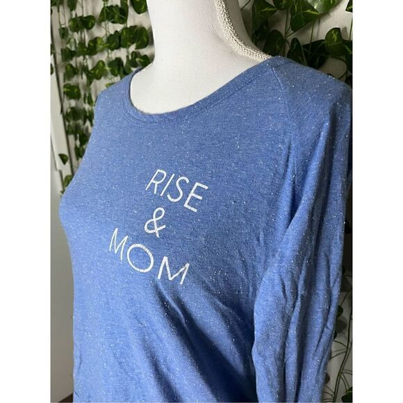 Asics Blue Rise & Mom Print 100% Cotton Long Sleeve Crew Neck T-Shirt Size Small - Picture 3 of 5